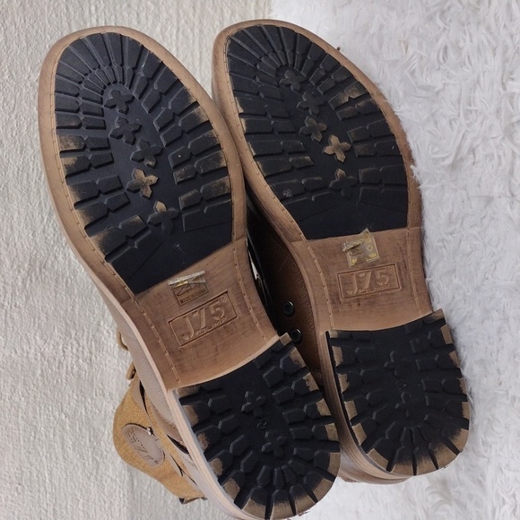 J75 by Jump Deploy Brown Faux Leather Canvas Round Cap Toe Lace Up Combat Boot - Picture 8 of 16